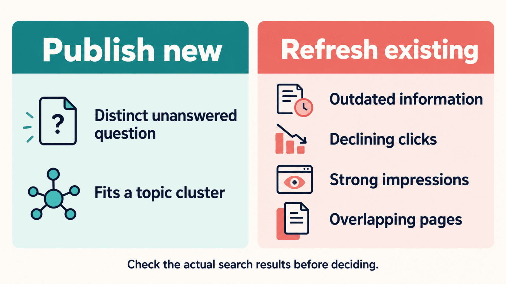 Guide to deciding whether to publish a new blog post or refresh an existing one
